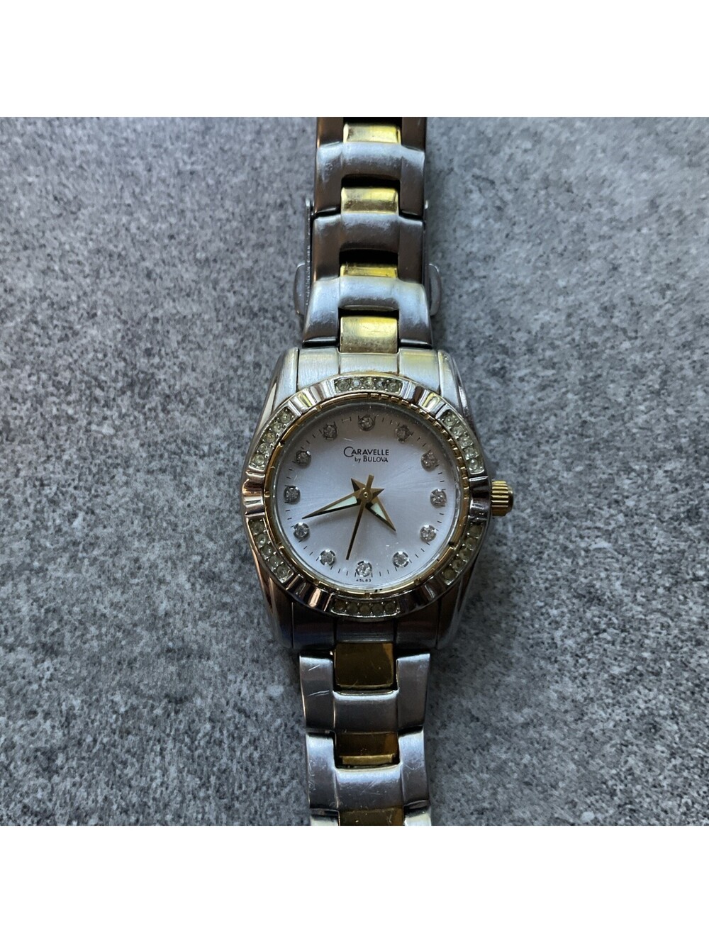 Caravelle by Bulova Two Tone St. Steel Womens Watch Diamond Accents Dial Bin P